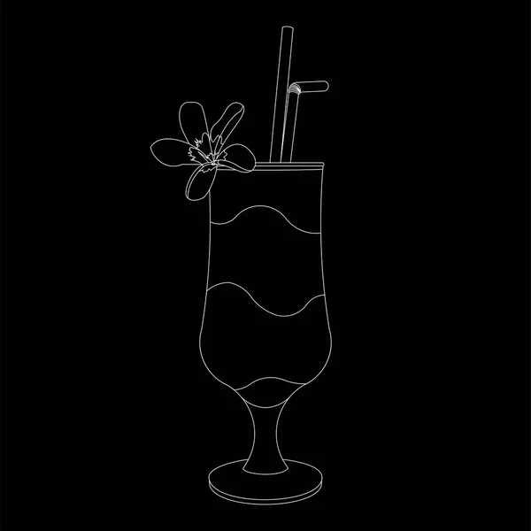 Ilustracja Wektorowa Białego Koktajlu Alkoholowego Ozdobionego Kwiatem Plumerii Wyizolowanym Czarnym — Wektor stockowy