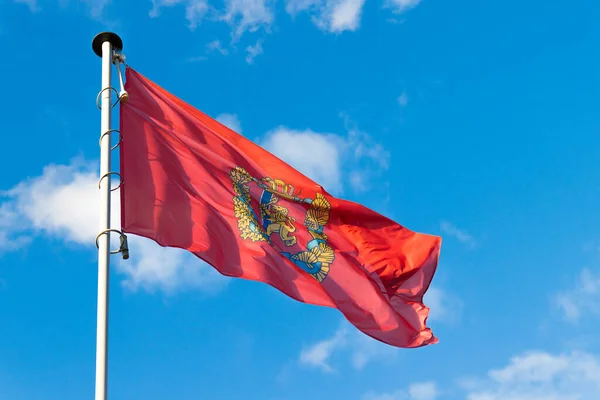 Die Flagge Der Region Krasnojarsk Weht Wind Vor Dem Hintergrund — Stockfoto