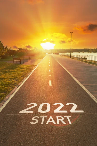 New Year 2022 Start Concept Number 2022 Year Written Asphalt — Stock Photo, Image