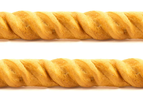 Dua Roti Gandum Baguette Prancis Diisolasi Dengan Latar Belakang Putih — Stok Foto