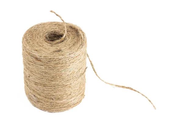 Rouleau Ficelle Jute Naturelle Isolé Sur Fond Blanc Skein Fil — Photo