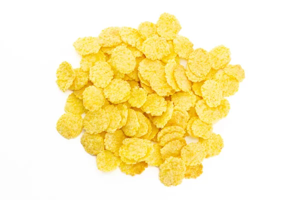 Billigt Söta Majsflingor Eller Cornflakes Vit Bakgrund Populär Frukost Flingor — Stockfoto