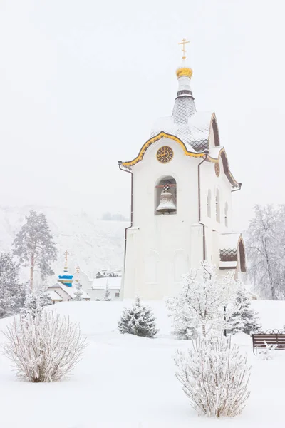 Krasnoyarsk Russia December 2020 Bell Tower Clock Holy Assumption Monastery — Stock Photo, Image