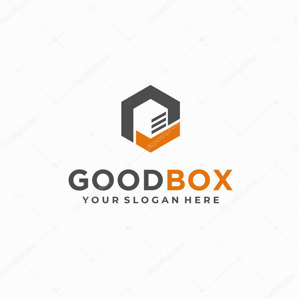 Good box logo, locker box logo with check mark concept