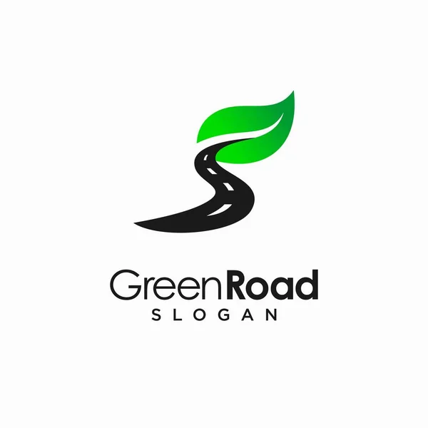Yeşil Yol Logosu Yol Konseptli Yaprak Logosu — Stok Vektör