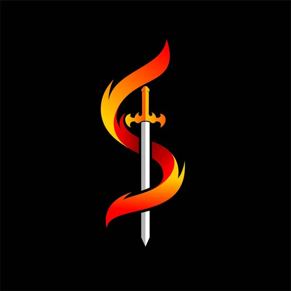 Espada Fuego Logo Letra Concepto — Archivo Imágenes Vectoriales