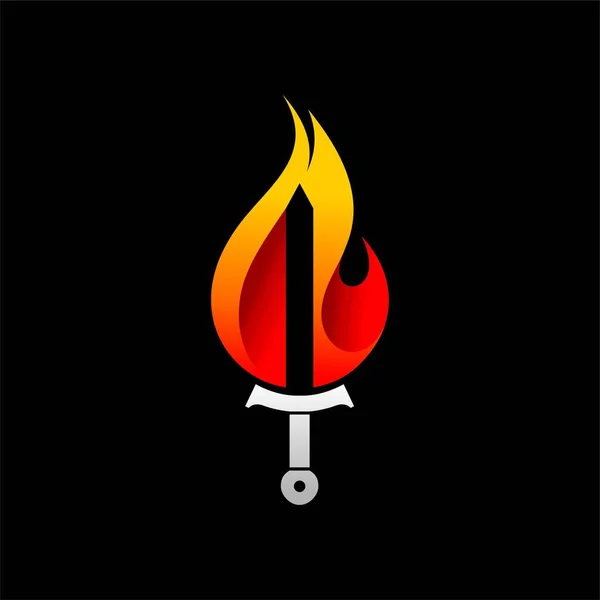 Logo Espada Con Elemento Fuego — Vector de stock