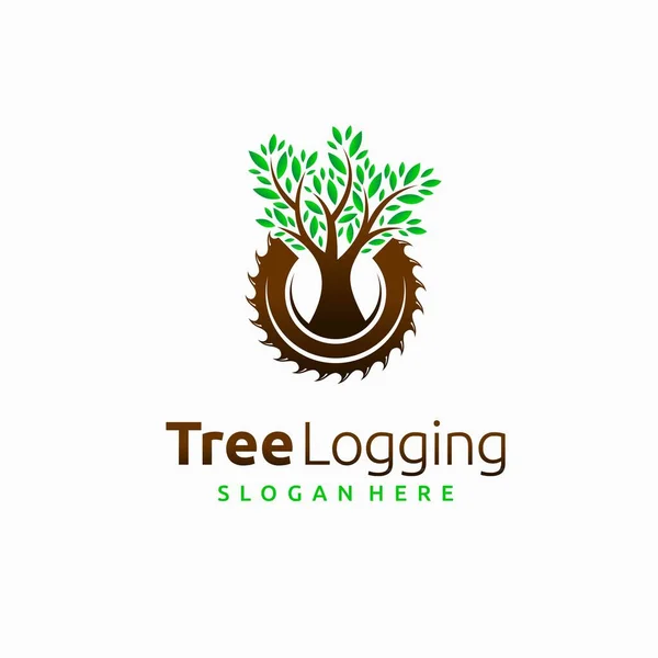 Logging Árvore Logotipo Com Conceito Cortador —  Vetores de Stock