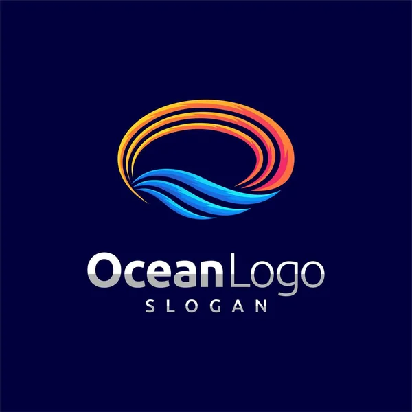 Ocean Logo Oval Concept — Stock Vector