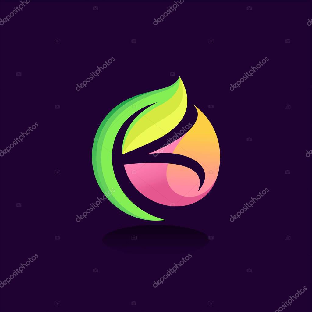 Leaf logo design with letter K concept