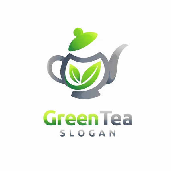 Grüntee Logo Mit Teekannen Konzept — Stockvektor