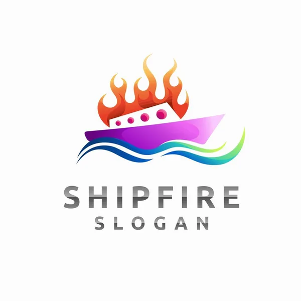 Nave Logo Antincendio Con Concetto Colore Sfumato — Vettoriale Stock