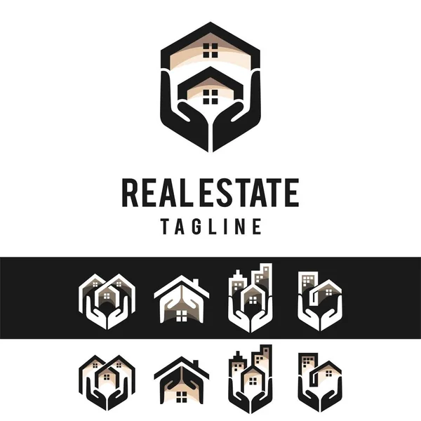 Real Estate Logo Hand Concept — Stock Vector