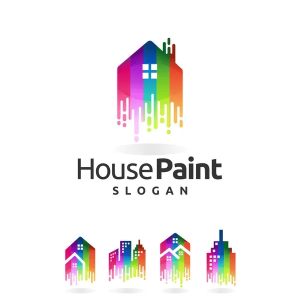 Logotipo Pintura Casa Con Concepto Color Arco Iris — Archivo Imágenes Vectoriales