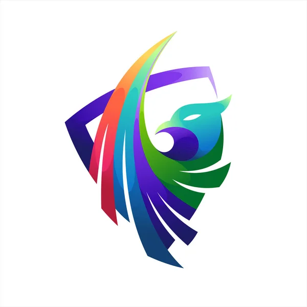 Logo Falco Scudo Con Concetto Colore Sfumato — Vettoriale Stock