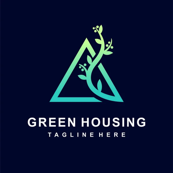 Zelené Logo Domu Trojúhelníkovým Konceptem — Stockový vektor