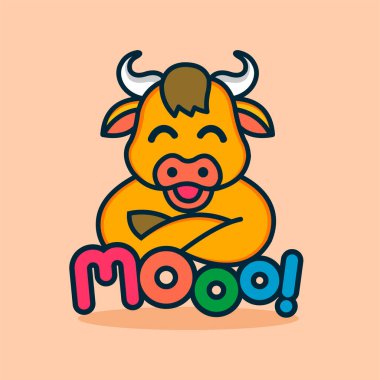 Çıkartma konseptli inek bebek maskotu