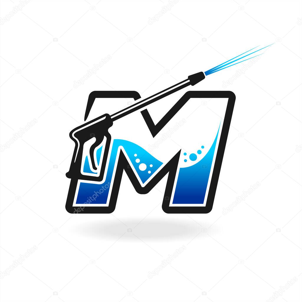 Power wash logo with letter M concept