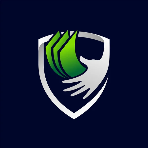 Protéger Logo Argent Avec Concept Main Bouclier — Image vectorielle