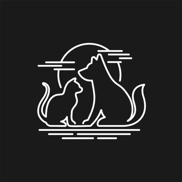Katze Und Hund Logo Mit Line Art Konzept — Stockvektor