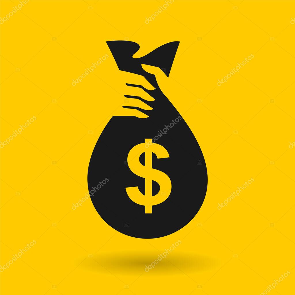 Bag of money logo with hand holding concept