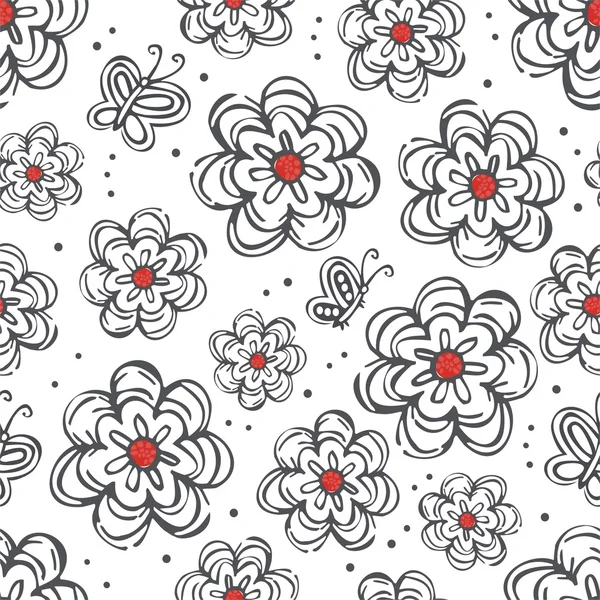 Fleurs et papillons sur blanc — Image vectorielle