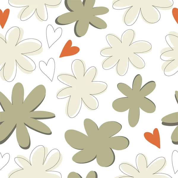 Flores y corazones sobre fondo blanco — Vector de stock