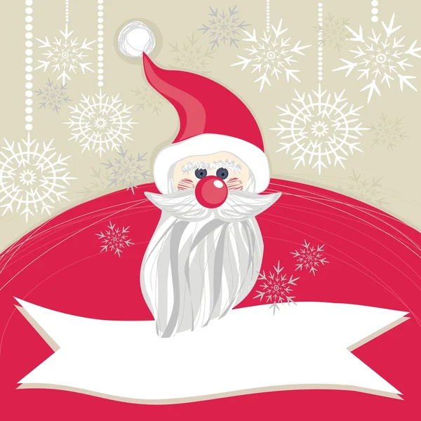 Santa Claus rojo en copos de nieve postal de Navidad — Vector de stock