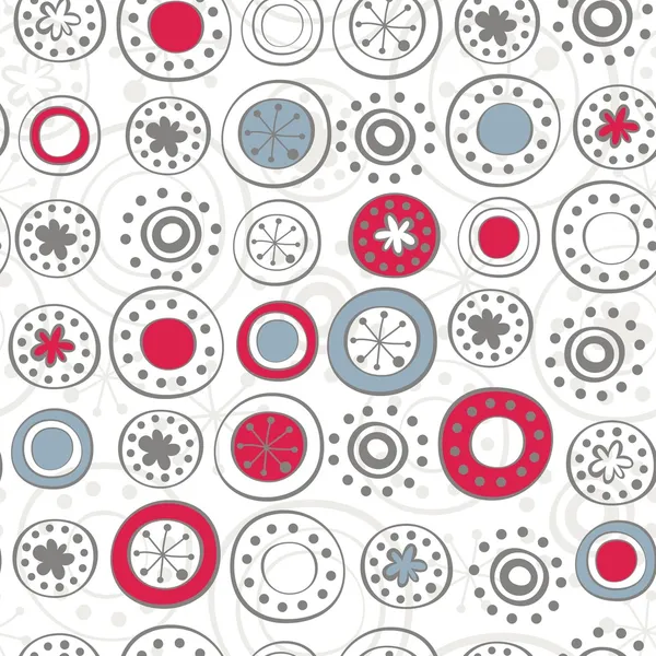 Rows of red blue gray snowflakes on white — Stock Vector