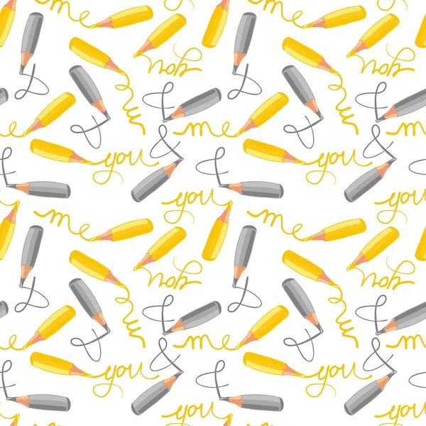 Me and you yellow gray crayons on white background seamless pattern — Stock Vector