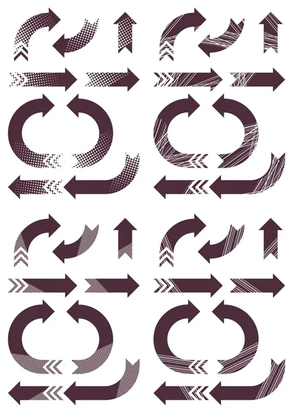 Patterned arrows set on white — Stock Vector