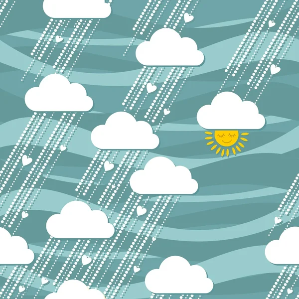 Pluie ensoleillée de coeurs motif sans couture — Image vectorielle