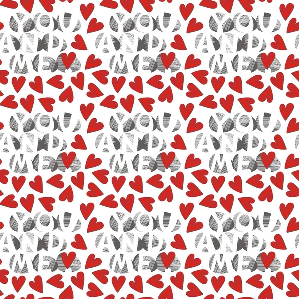 You and me with red hearts on white background seamless pattern — Stock Vector