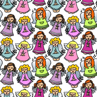 Beyaz arka plan üzerinde renkli şarkı melekler