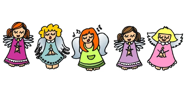 Five colorful angels — Stock Vector