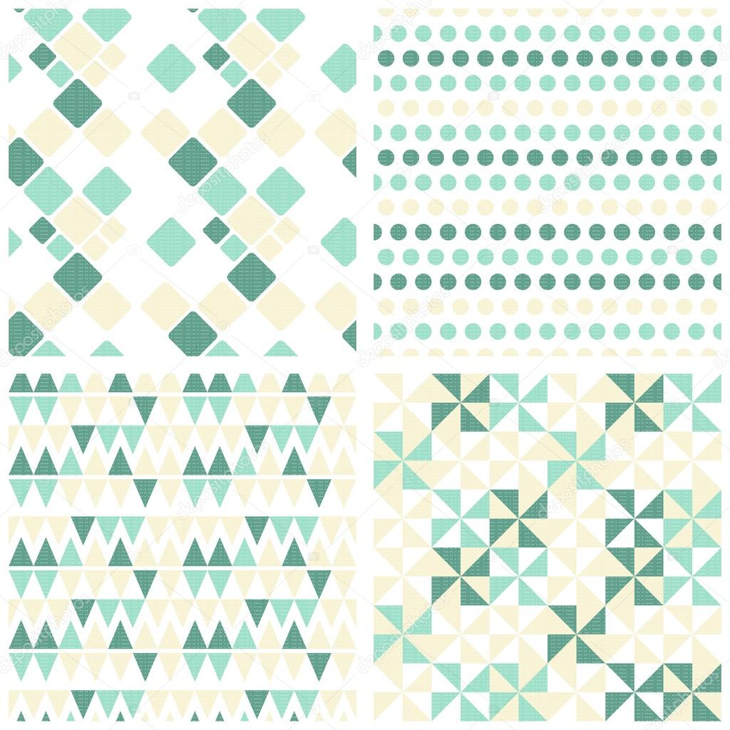 Retro turquoise geometric figures seamless pattern scrapbook paper set