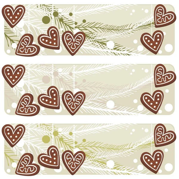 Christmas heart shaped gingerbreads banner — Stock Vector