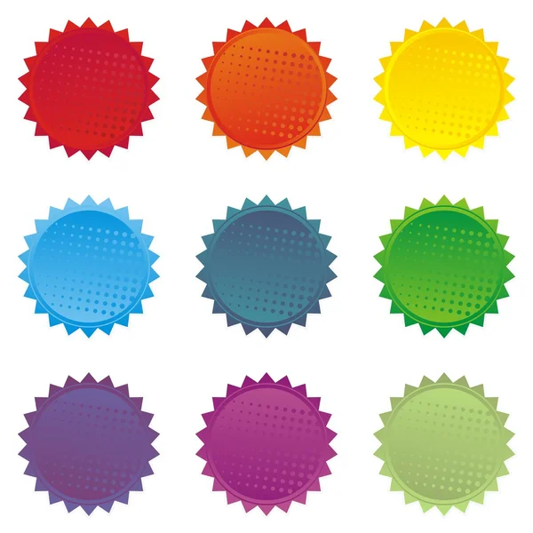 Colorido conjunto de botones brillantes en forma de estrella — Vector de stock