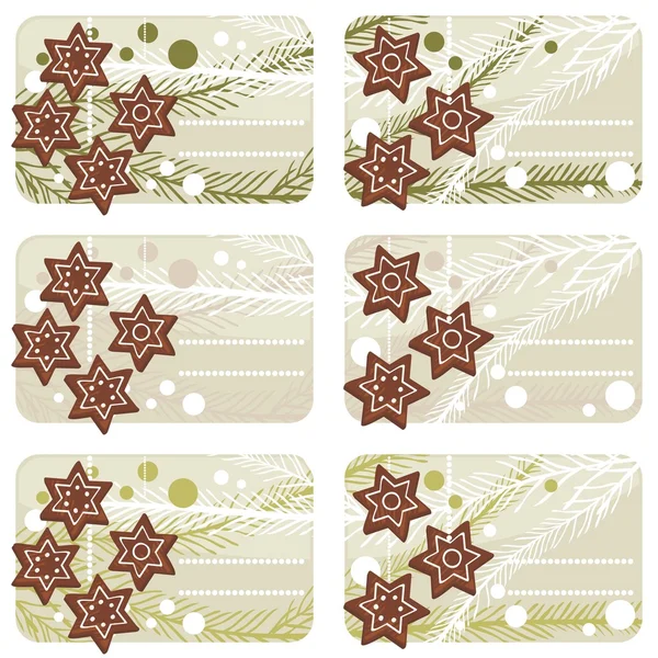 Christmas star shaped gingerbreads gift label set — Stock Vector