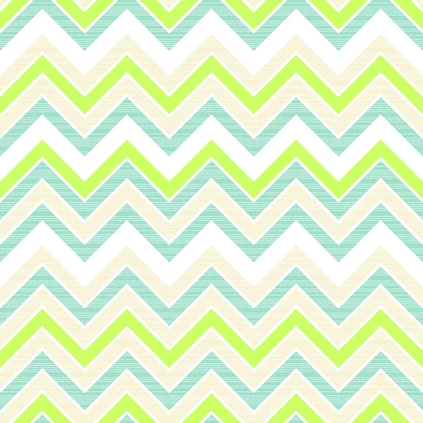 Seamless retro geometric chevron pattern in green white beige and turquoise — Stock Vector