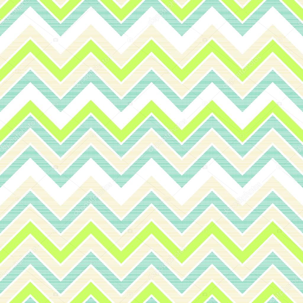 Seamless retro geometric chevron pattern in green white beige and turquoise