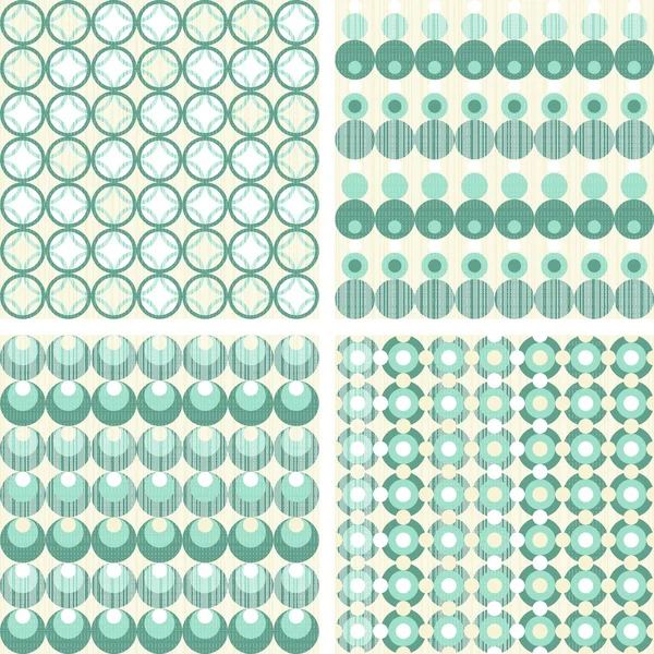 Set of seamless dotted retro geometric paper patterns in turquoise white and beige dots lines and chevron — Stock Vector