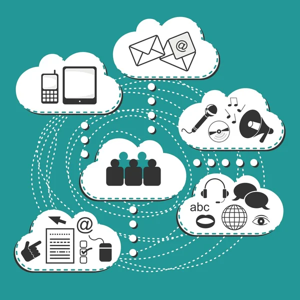 Connessioni di sistema cloud social media internet computer tecnologia illustrazione — Vettoriale Stock