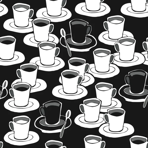 Black coffee white coffee black and white seamless pattern on dark — Stock Vector