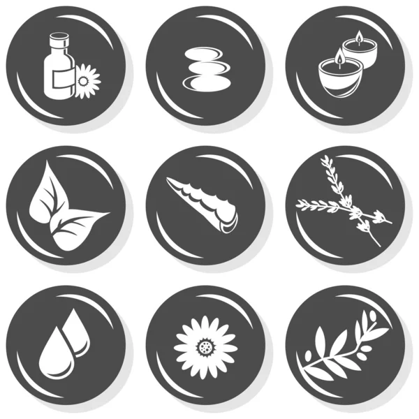 Spa flat gray monochrome button set smell elements — Stock Vector