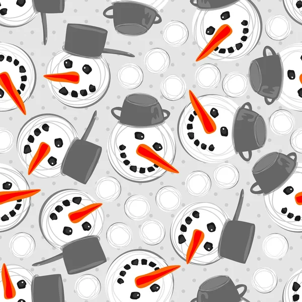 Funny snowman heads on polka dot light gray background — Stock Vector