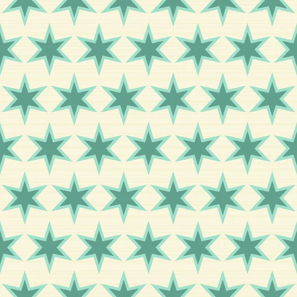 Türkisfarbene Sterne in Reihen auf hellbeigem Hintergrund mit nahtlosem Muster — Stockvektor