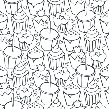 o kadar çok süslü kek tek renkli tatlı Dikişsiz desen beyaz zemin üzerine