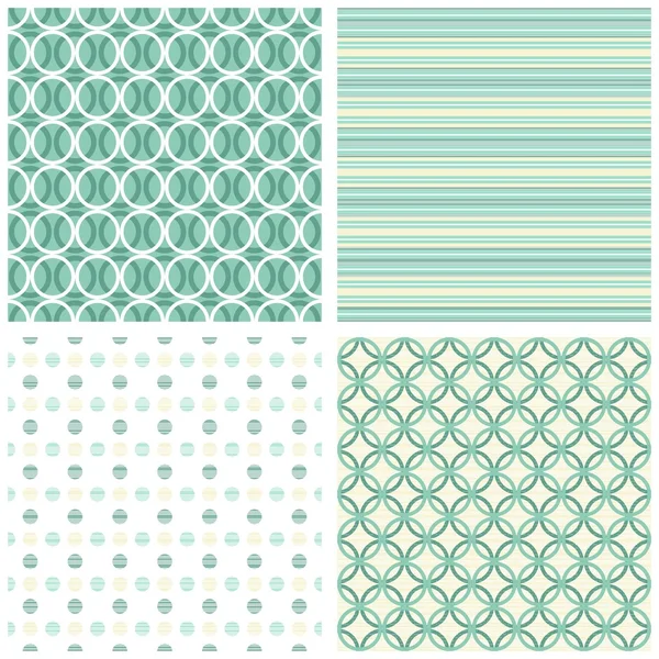 Turquoise white beige stripes dots circles retro traditional geometric seamless pattern set — Stock Vector