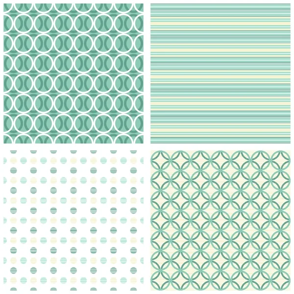 Turquoise witte beige strepen stippen cirkels retro traditionele naadloze geometrische patroon set — Stockvector